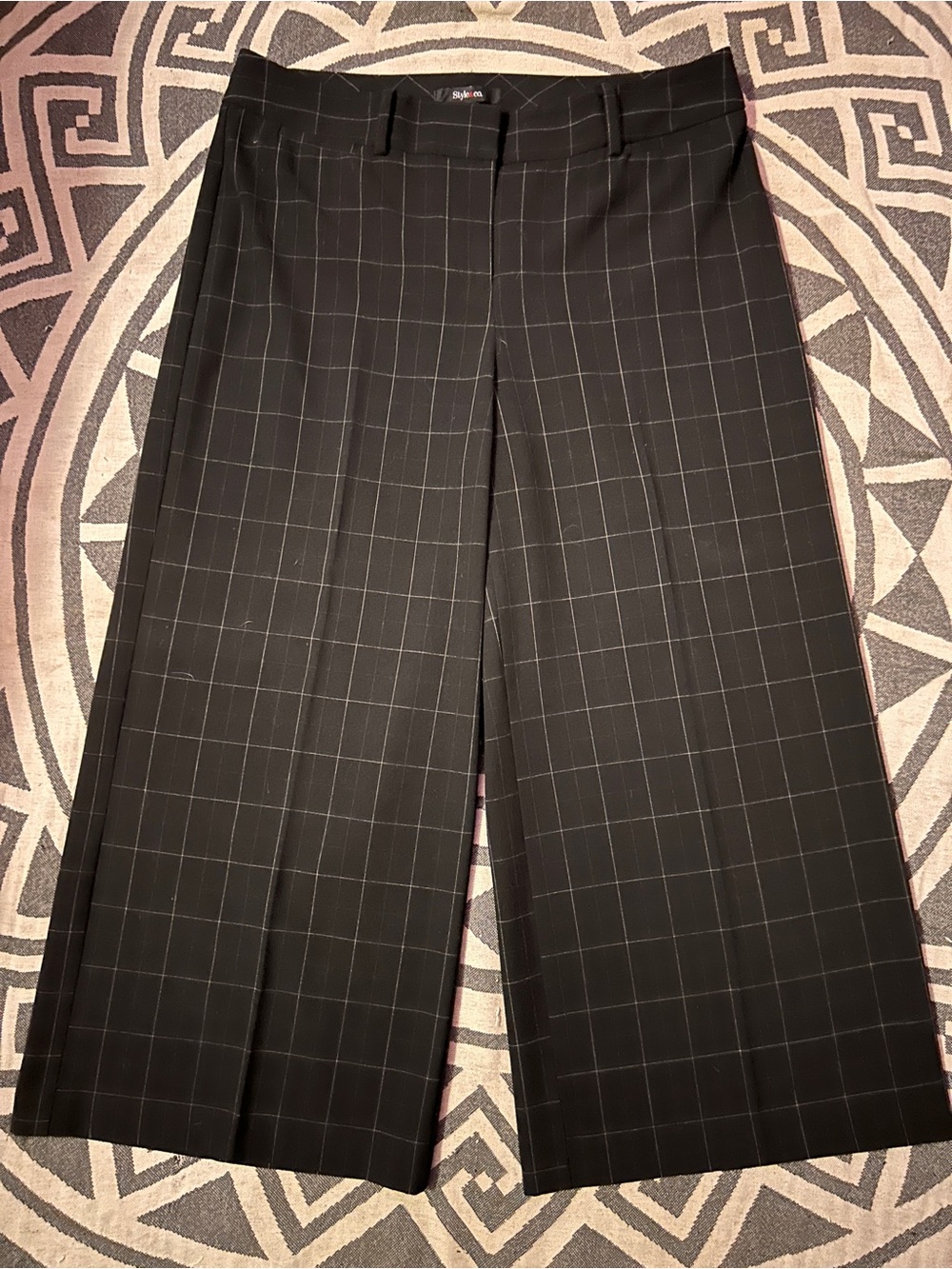 Style & Co. Black Windowpane Wide Leg Crop Dress Pants